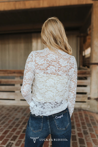 IVORY FLORAL LACE MOCK NECK LS TOP
