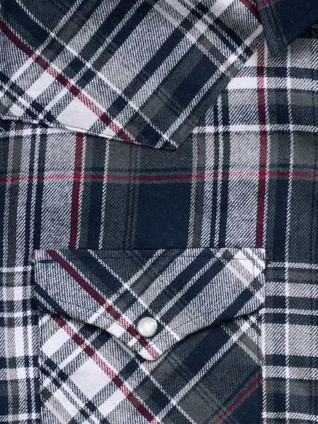 MENS ELY CATTLEMEN LIGHT PLAID FLANNEL SNAP SHIRT