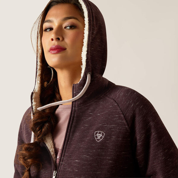 WOMENS REAL SHERPA FULL ZIP HOODIE CLOVE BRN