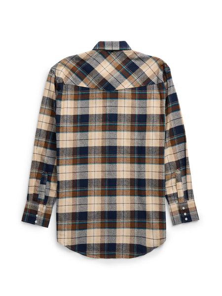 MENS ELY CATTLEMEN LIGHT PLAID FLANNEL SNAP SHIRT