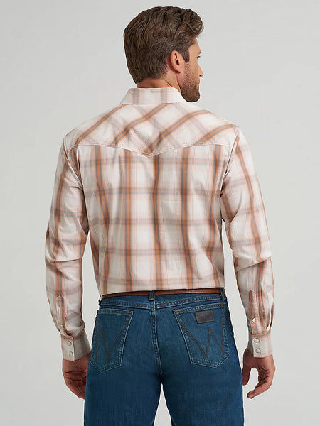MENS LS ORANGE PLAID WITH PEARL SNAP SHIRT
