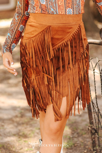 CAMEL STRETCH SUEDE ASYMMETRICAL SKIRT