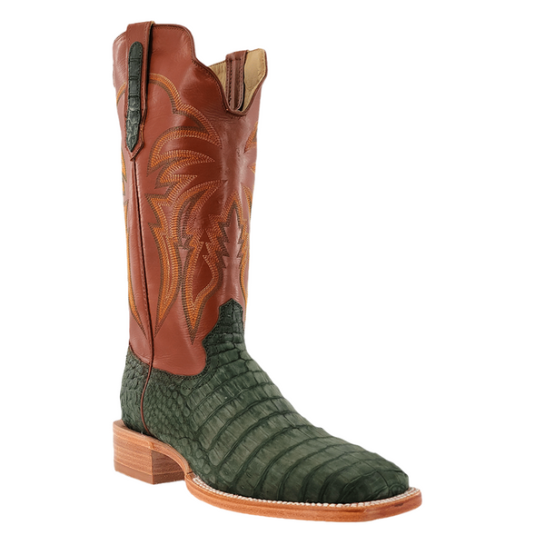 MENS NUBUCK OLIVE GREEN CAIMAN BELLY BOOTS