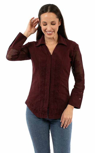 WOMENS EMBROIDERED BLOUSE WITH MESH SLEEVES
