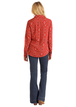 LADIES WESTERN PAISLEY PRINT SNAP LS SHIRT