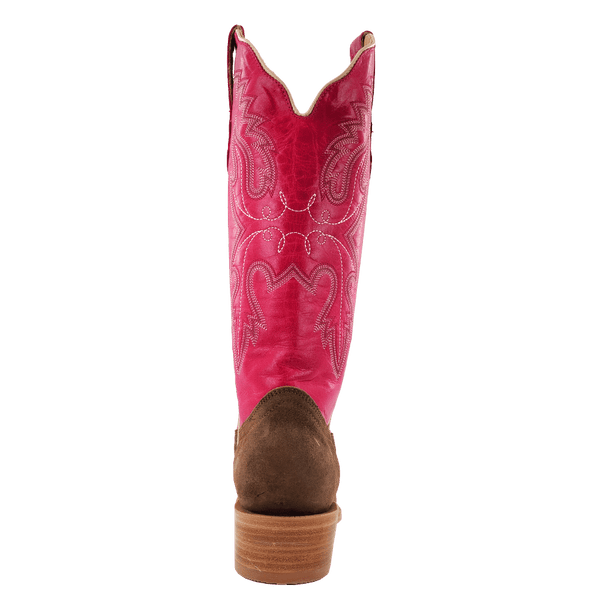 LD CIDER BROWN ROUGH OUT COWHIDE/FUCHSIA GOAT BOOTS