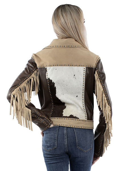 LADIES COWHIDE AND SUEDE ZIP UP JACKET WITH FRINGE