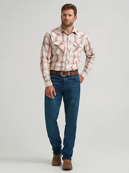 MENS LS ORANGE PLAID WITH PEARL SNAP SHIRT