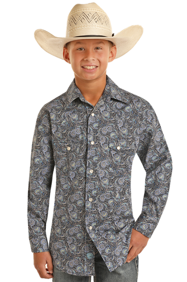BOYS LS 2 PKT PAISLEY SNAP SHIRT