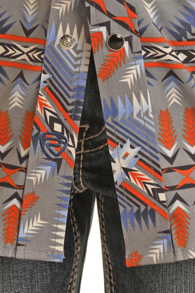 BOYS LS 2PKT AZTEC SNAP SHIRT