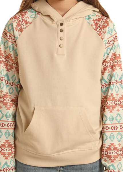 GIRLS HOODIE PULLOVER WITH CONTRAST SLEEVES