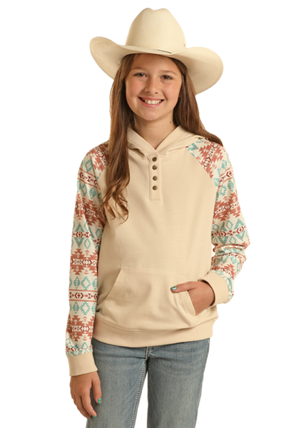 GIRLS HOODIE PULLOVER WITH CONTRAST SLEEVES