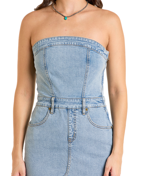 JUNIORS  DETACHABLE STRAP DENIM DRESS