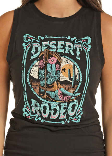 JUNIORS SLEEVELESS GRAPHIC T-SHIRT DRESS WITH RUCHING