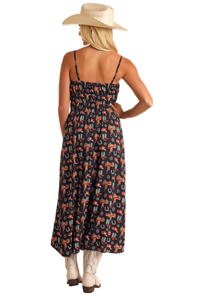 LADIES CONVERSATIONAL MIDI DRESS WITH FRONT SLIT