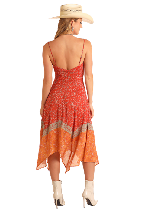 handkerchief midi dress Ladies Handkerchief Midi Multi Colored Dress