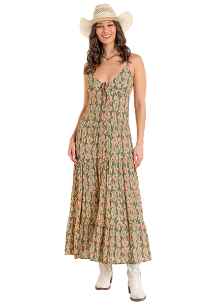 LADIES CACTUS PRINT MAXI DRESS