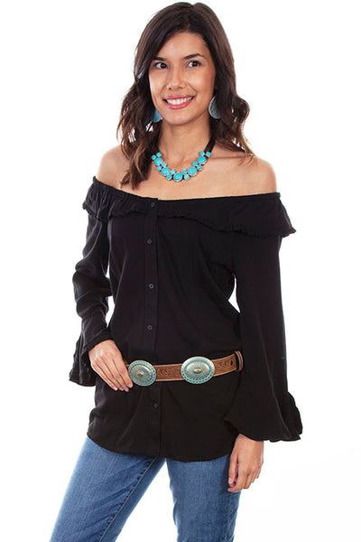LADIES RUFFLE ON/OFF SHOULDER BLOUSE