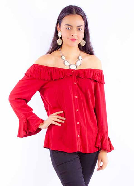 LADIES RUFFLE ON/OFF SHOULDER BLOUSE
