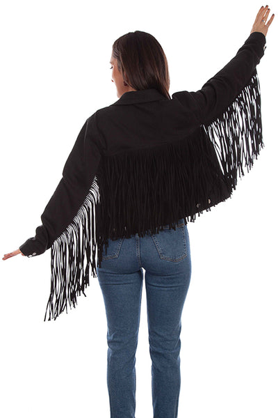 LADIES BLACK DENIM FRINGE JACKET