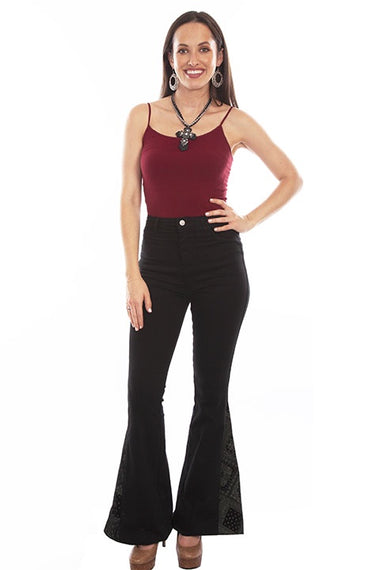 LADIES BLACK BANDANA FLARE JEANS