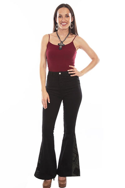 LADIES BLACK BANDANA FLARE JEANS