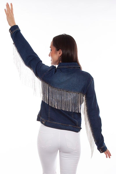 LADIES DENIM JACKET W/RINESTONE FRINGE