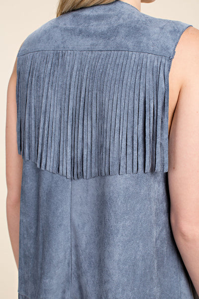 LADIES OPEN FRONT FAUX SUEDE FRINGE VEST