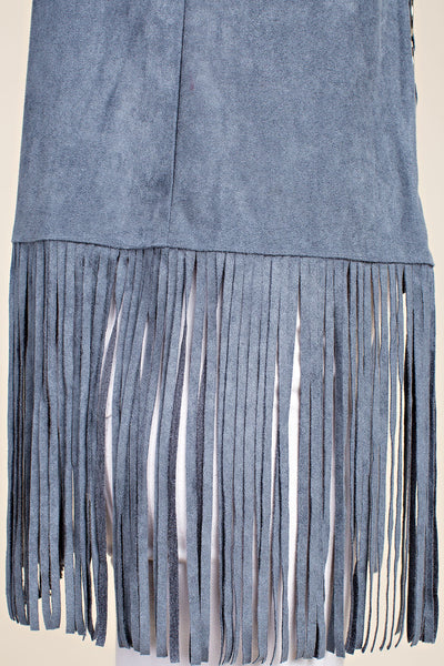 LADIES OPEN FRONT FAUX SUEDE FRINGE VEST