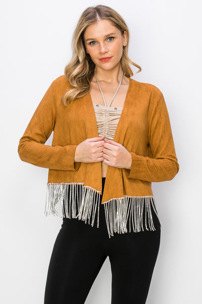 LADIES LS FAUX SUEDE W/RHINESTONE FRINGE