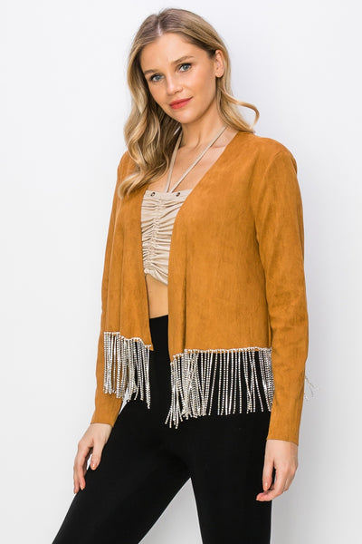 LADIES LS FAUX SUEDE W/RHINESTONE FRINGE