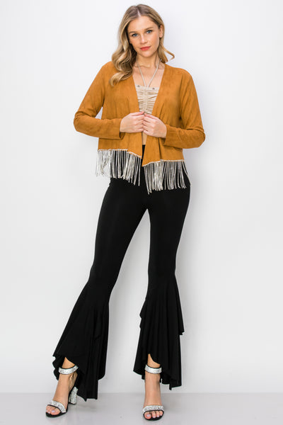 LADIES LS FAUX SUEDE W/RHINESTONE FRINGE