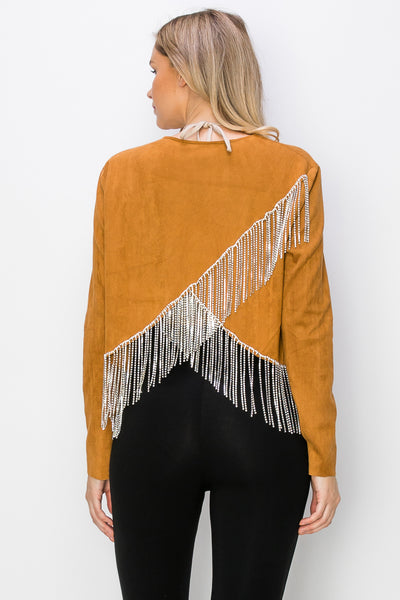 LADIES LS FAUX SUEDE W/RHINESTONE FRINGE