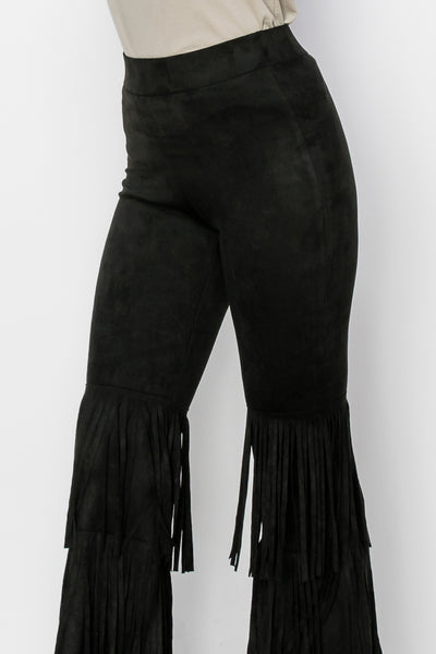 LADIES HIGH RISE SUEDE BELL PANTS W/FRINGE