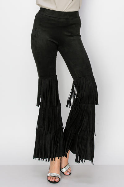LADIES HIGH RISE SUEDE BELL PANTS W/FRINGE