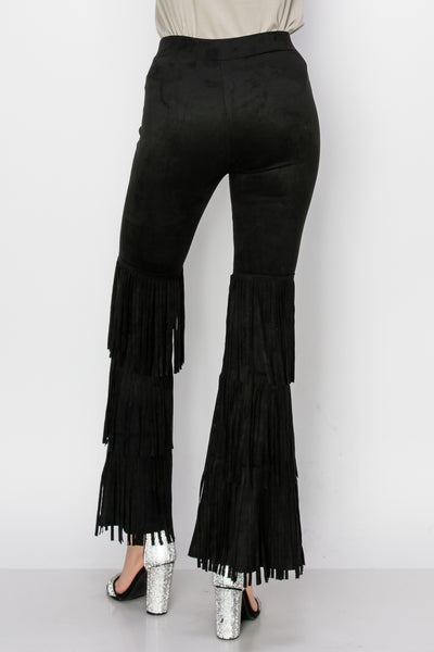 LADIES HIGH RISE SUEDE BELL PANTS W/FRINGE
