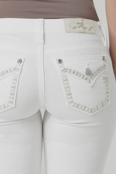 MISS ME BOOT CUT WHITE DENIM JEANS