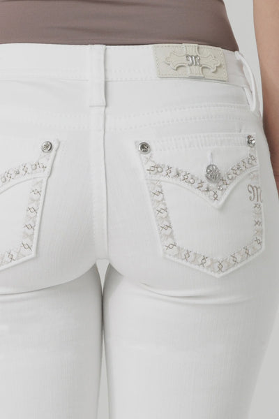 MISS ME BOOT CUT WHITE DENIM JEANS