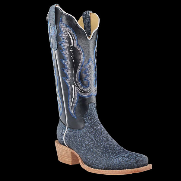LADIES MIDNIGHT BLUE CAPE BUFFALO/BLK SINATRA COWHIDE BOOT
