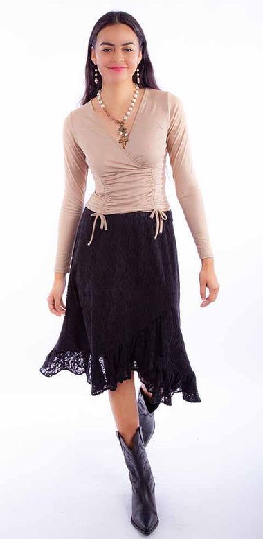 LADIES BLACK LACE SKIRT WITH RUFFLE