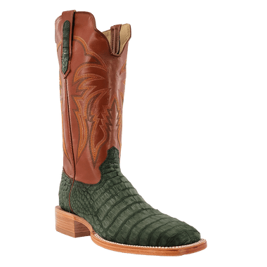 MENS NUBUCK OLIVE GREEN CAIMAN BELLY BOOTS
