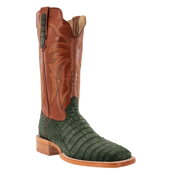 MENS NUBUCK OLIVE GREEN CAIMAN BELLY BOOTS