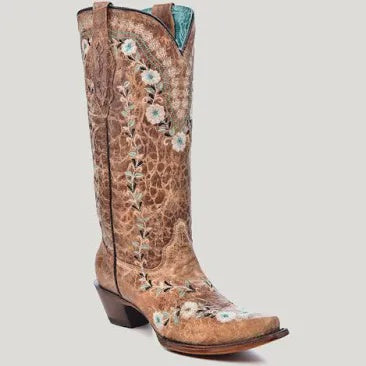 LD COGNAC FLOWERED EMBROIDERY BOOT GLOW COLLECTION