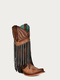 LADIES HONEY INLAY, EMBROIDERY, FRINGE & CHAIN BOOTS