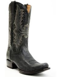 MENS BLACK EMBROIDERY NARROW SQ TOE BOOT