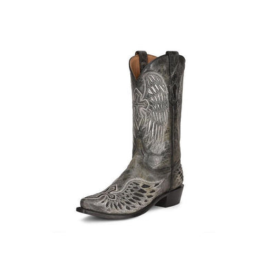 MENS BLACK PYTHON INLAY CROSS & WINGS EMB BOOTS