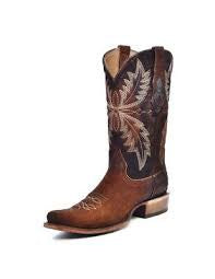 MENS CHOCOLATE EMBROIDERED NARROW SQ TOE BOOT