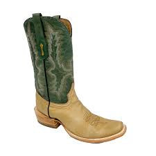 MENS SAND/GREEN EMBROIDERY NARROW SQ TOE