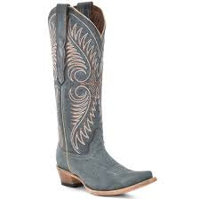 LADIES DISTRESSED BLUE EMBROIDERY BOOT