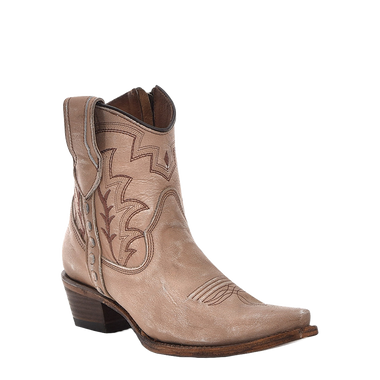 LADIES SAND EMBROIDERED & ZIPPERED ANKLE BOOTS